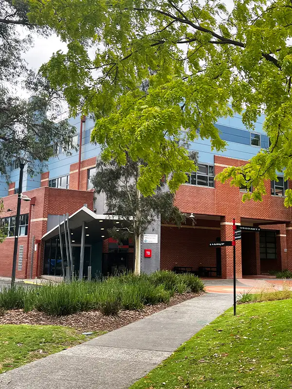Swinburne University campus in Melbourne with greenery, academic buildings and peaceful student environment.