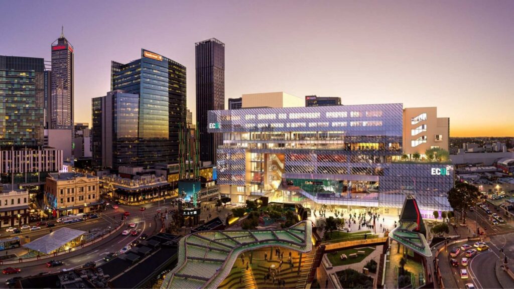 View of the new City Campus of Edith Cowen University in Perth, Australia